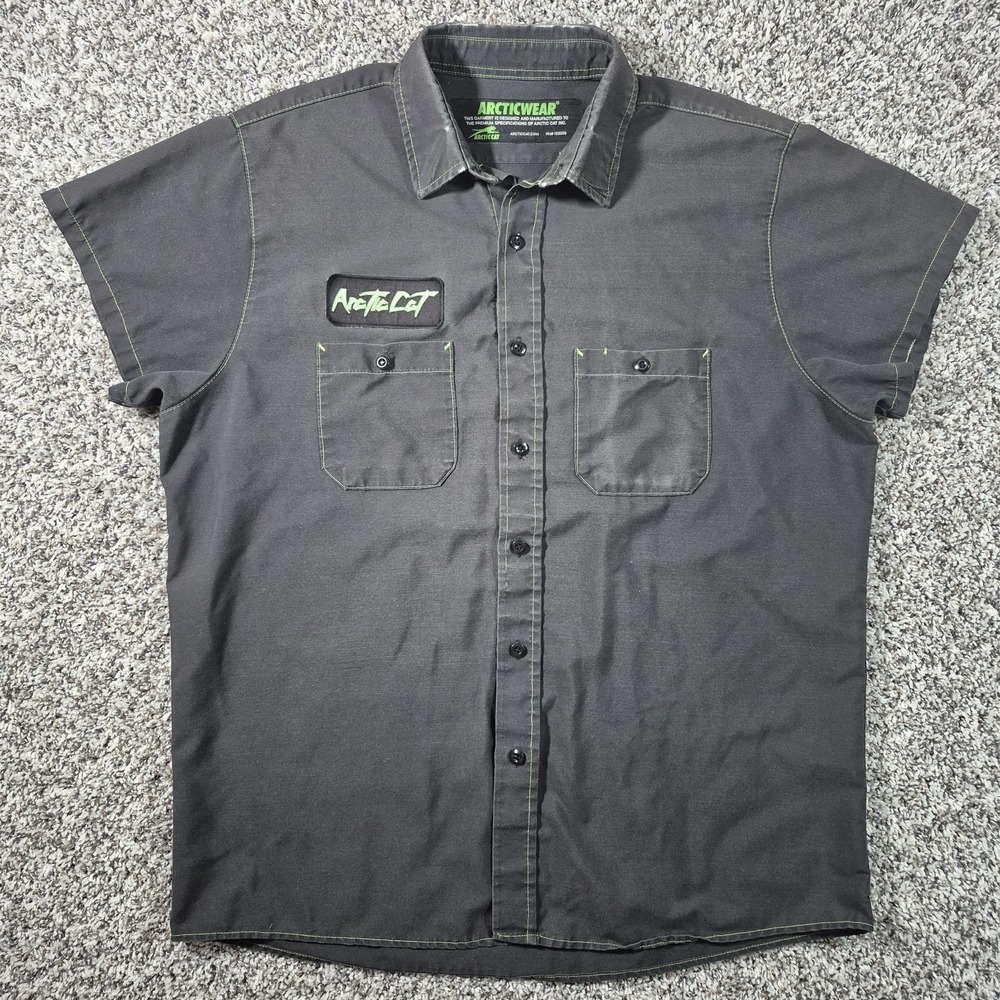 Arctic Cat  Distressed Garage Button Up Shirt Mens XL Snowmobile Mechanic - Picture 2 of 9